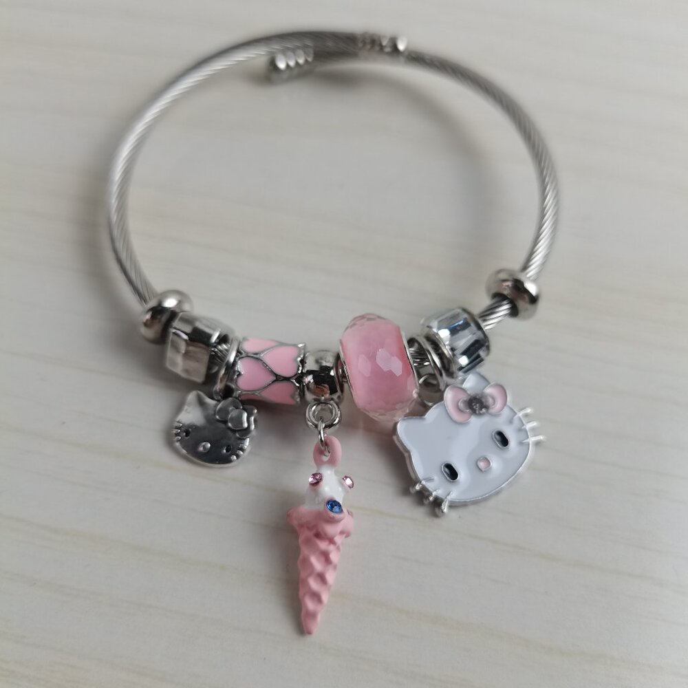 Hello Kitty Charm Bracelet Pink Silver